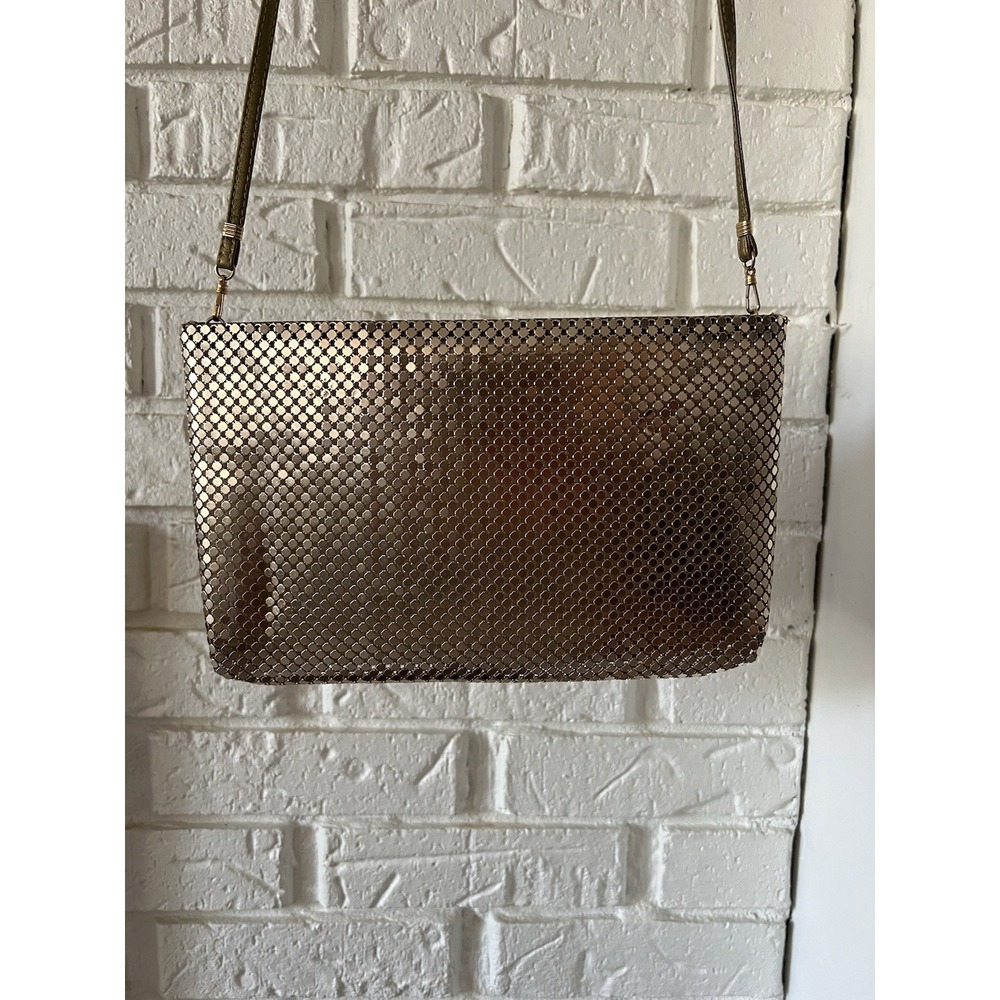 Vintage Whiting & Davis Gold Metal Mesh Small Evening Purse‎ Leather Strap